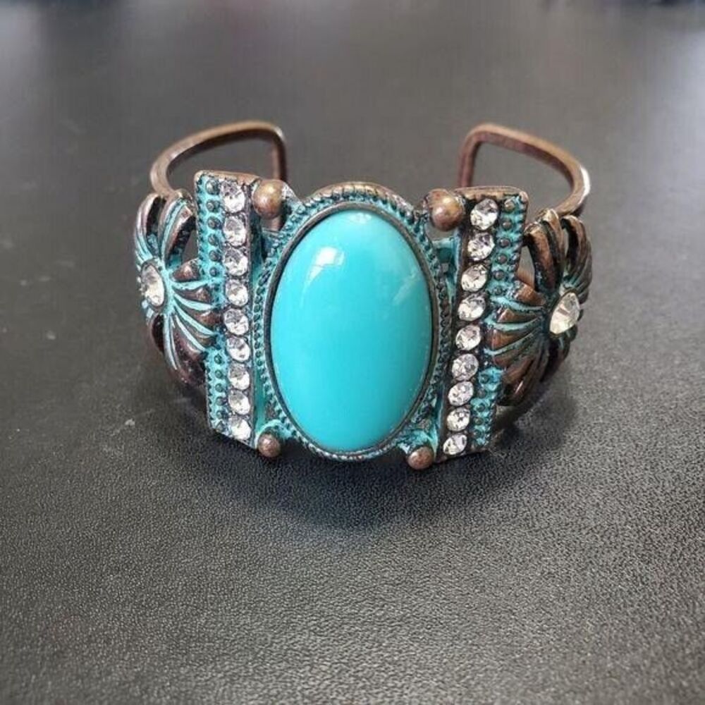 Copper colored blue cuff bracelet 7.25"